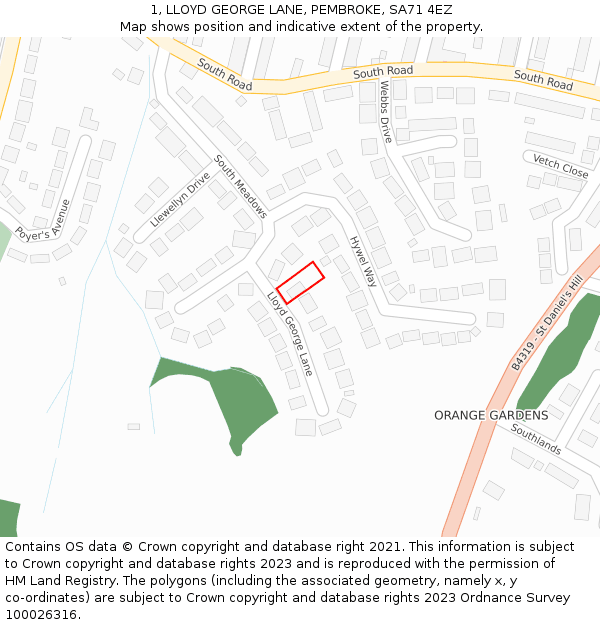 1, LLOYD GEORGE LANE, PEMBROKE, SA71 4EZ: Location map and indicative extent of plot