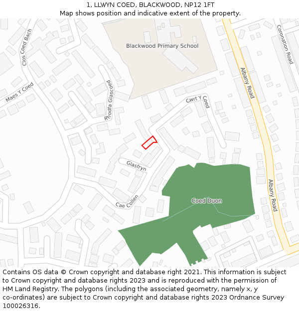 1, LLWYN COED, BLACKWOOD, NP12 1FT: Location map and indicative extent of plot