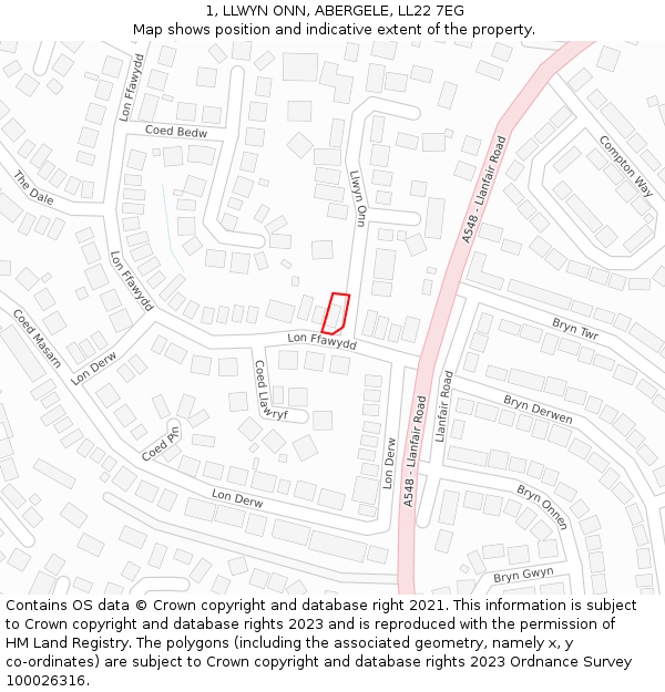 1, LLWYN ONN, ABERGELE, LL22 7EG: Location map and indicative extent of plot