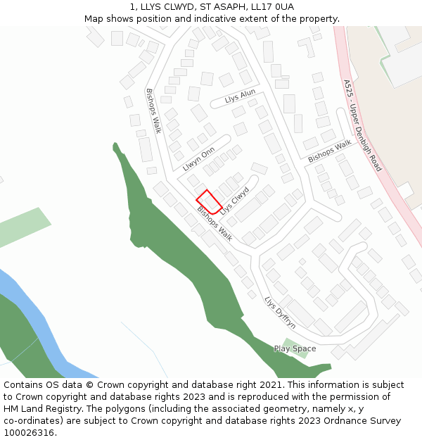 1, LLYS CLWYD, ST ASAPH, LL17 0UA: Location map and indicative extent of plot