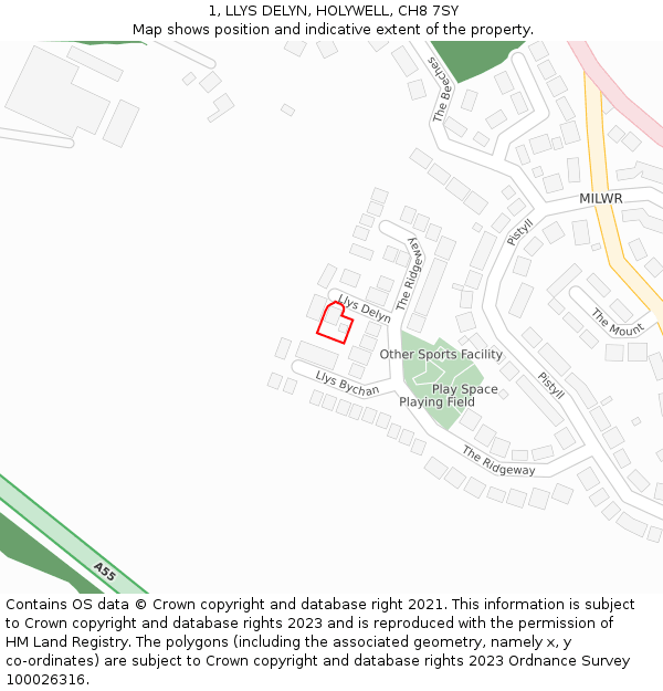 1, LLYS DELYN, HOLYWELL, CH8 7SY: Location map and indicative extent of plot