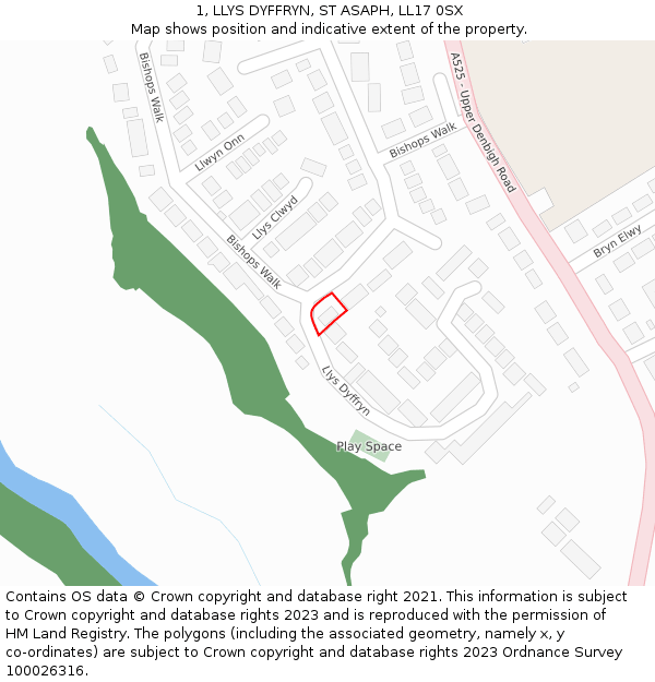 1, LLYS DYFFRYN, ST ASAPH, LL17 0SX: Location map and indicative extent of plot