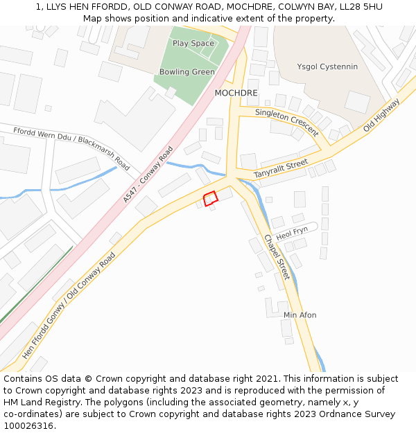 1, LLYS HEN FFORDD, OLD CONWAY ROAD, MOCHDRE, COLWYN BAY, LL28 5HU: Location map and indicative extent of plot