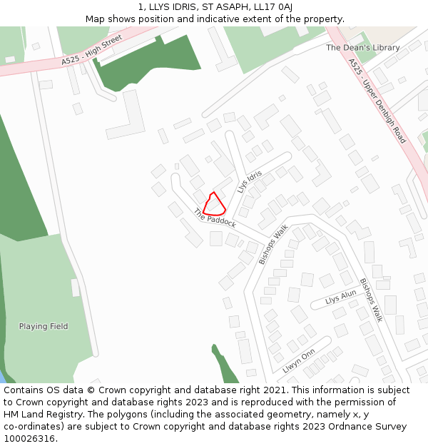 1, LLYS IDRIS, ST ASAPH, LL17 0AJ: Location map and indicative extent of plot