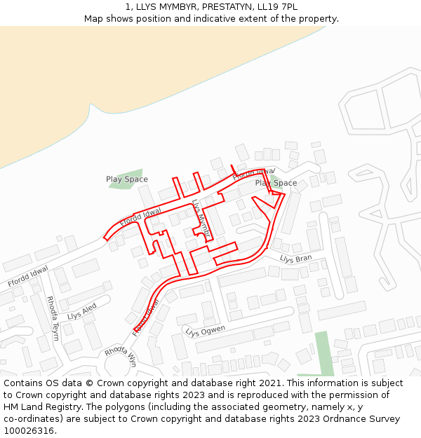 1, LLYS MYMBYR, PRESTATYN, LL19 7PL: Location map and indicative extent of plot