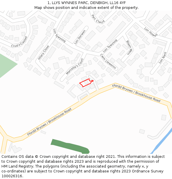 1, LLYS WYNNES PARC, DENBIGH, LL16 4YF: Location map and indicative extent of plot