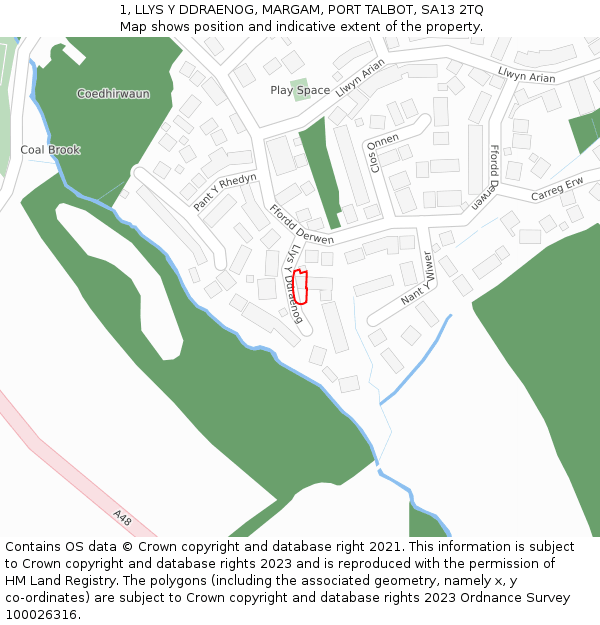 1, LLYS Y DDRAENOG, MARGAM, PORT TALBOT, SA13 2TQ: Location map and indicative extent of plot