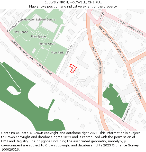 1, LLYS Y FRON, HOLYWELL, CH8 7UU: Location map and indicative extent of plot