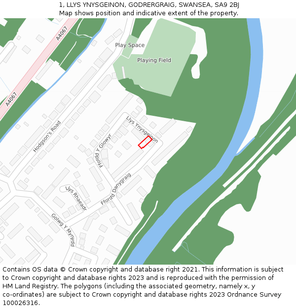 1, LLYS YNYSGEINON, GODRERGRAIG, SWANSEA, SA9 2BJ: Location map and indicative extent of plot
