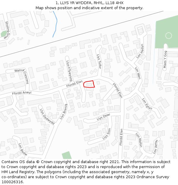 1, LLYS YR WYDDFA, RHYL, LL18 4HX: Location map and indicative extent of plot