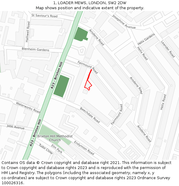 1, LOADER MEWS, LONDON, SW2 2DW: Location map and indicative extent of plot