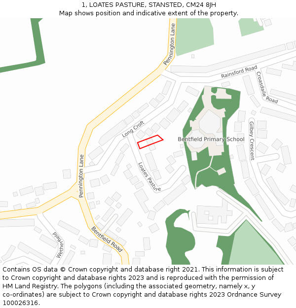 1, LOATES PASTURE, STANSTED, CM24 8JH: Location map and indicative extent of plot