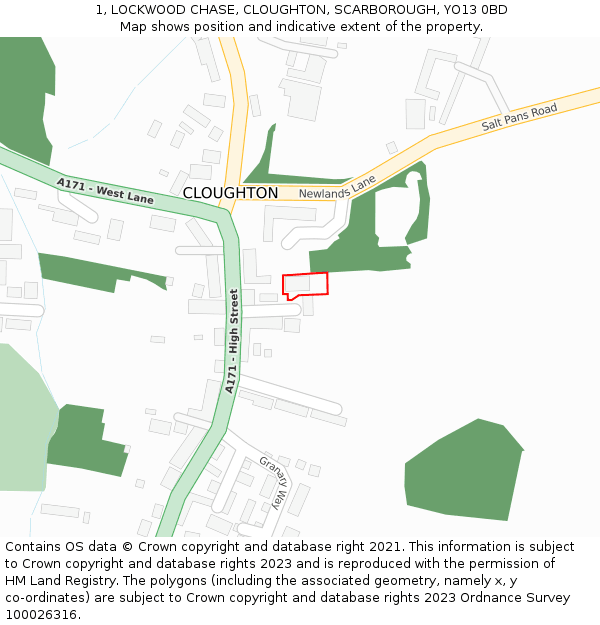 1, LOCKWOOD CHASE, CLOUGHTON, SCARBOROUGH, YO13 0BD: Location map and indicative extent of plot