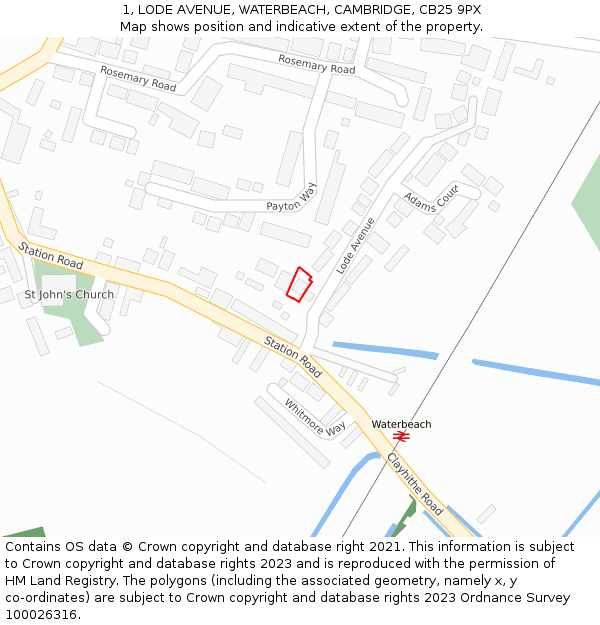 1, LODE AVENUE, WATERBEACH, CAMBRIDGE, CB25 9PX: Location map and indicative extent of plot