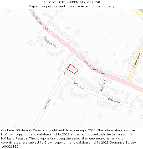 1, LODE LANE, WICKEN, ELY, CB7 5XP: Location map and indicative extent of plot