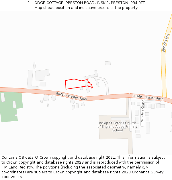 1, LODGE COTTAGE, PRESTON ROAD, INSKIP, PRESTON, PR4 0TT: Location map and indicative extent of plot