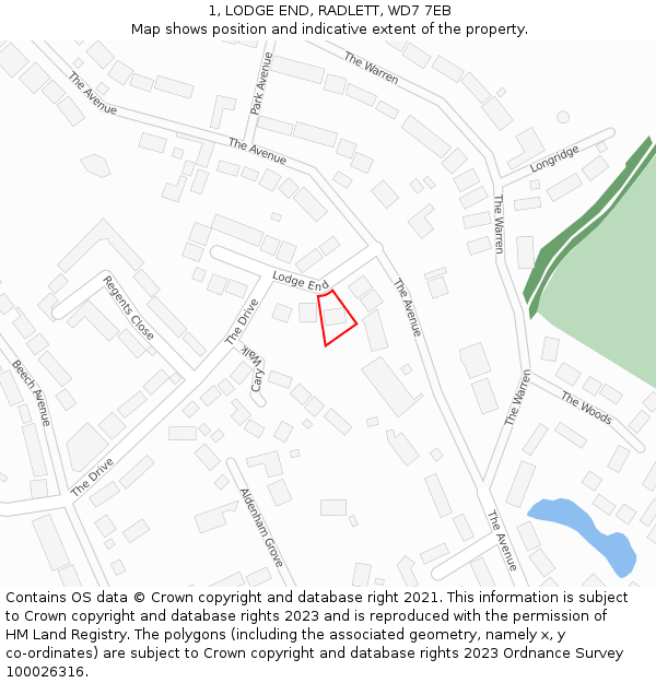 1, LODGE END, RADLETT, WD7 7EB: Location map and indicative extent of plot