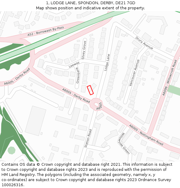 1, LODGE LANE, SPONDON, DERBY, DE21 7GD: Location map and indicative extent of plot