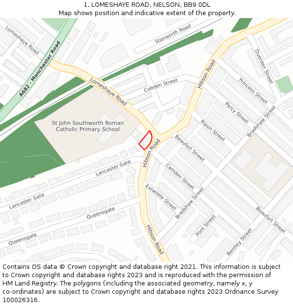 1, LOMESHAYE ROAD, NELSON, BB9 0DL: Location map and indicative extent of plot