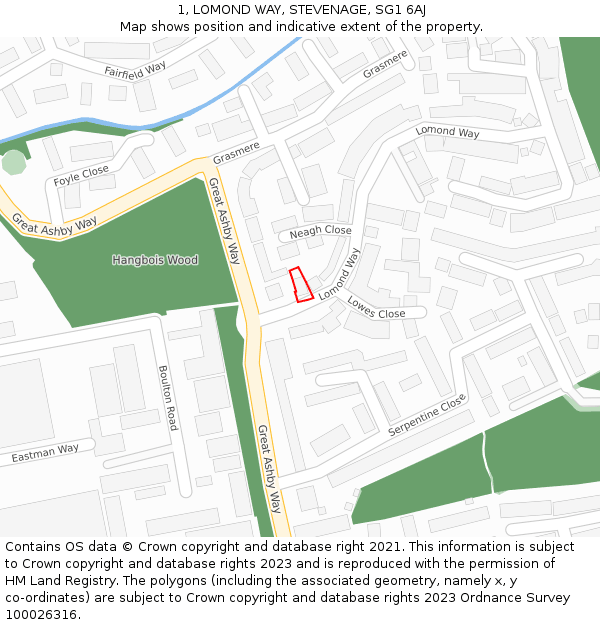 1, LOMOND WAY, STEVENAGE, SG1 6AJ: Location map and indicative extent of plot