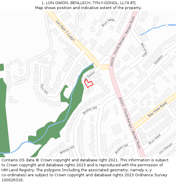 1, LON GWION, BENLLECH, TYN-Y-GONGL, LL74 8TJ: Location map and indicative extent of plot