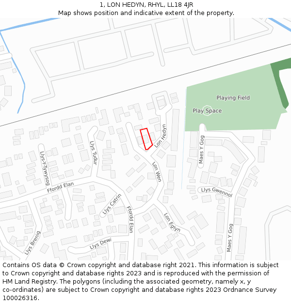 1, LON HEDYN, RHYL, LL18 4JR: Location map and indicative extent of plot