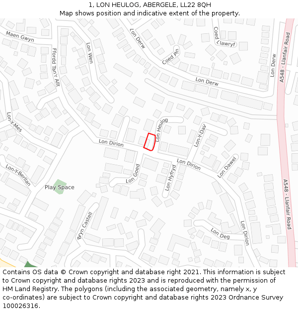 1, LON HEULOG, ABERGELE, LL22 8QH: Location map and indicative extent of plot