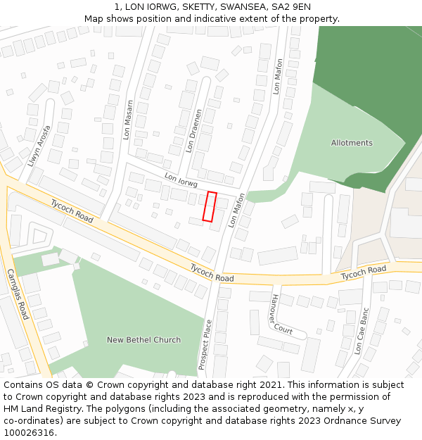 1, LON IORWG, SKETTY, SWANSEA, SA2 9EN: Location map and indicative extent of plot