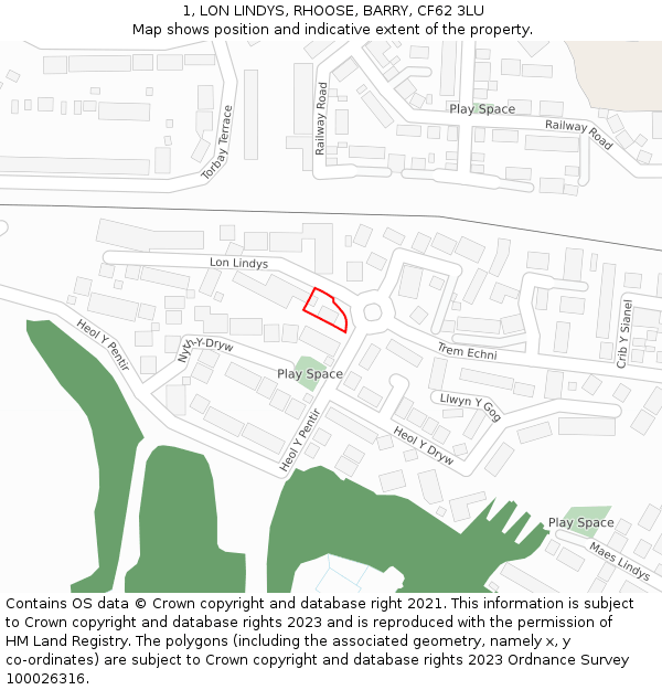 1, LON LINDYS, RHOOSE, BARRY, CF62 3LU: Location map and indicative extent of plot