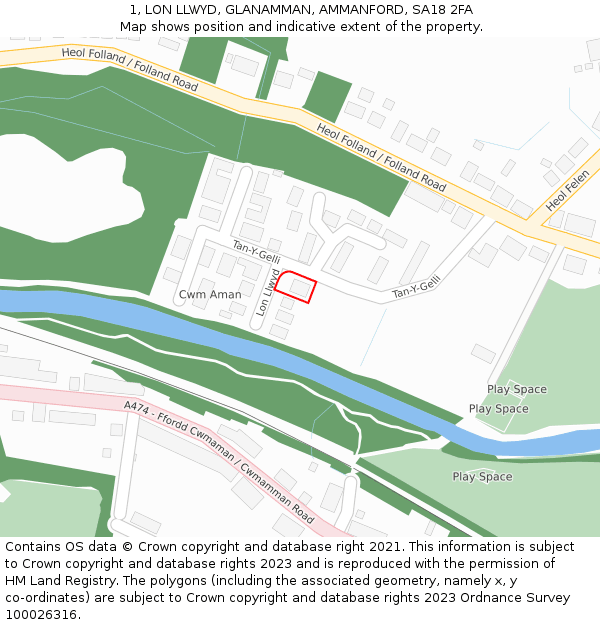 1, LON LLWYD, GLANAMMAN, AMMANFORD, SA18 2FA: Location map and indicative extent of plot