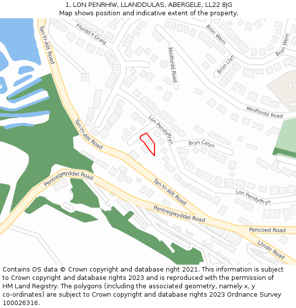 1, LON PENRHIW, LLANDDULAS, ABERGELE, LL22 8JG: Location map and indicative extent of plot