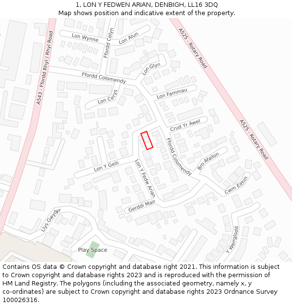 1, LON Y FEDWEN ARIAN, DENBIGH, LL16 3DQ: Location map and indicative extent of plot