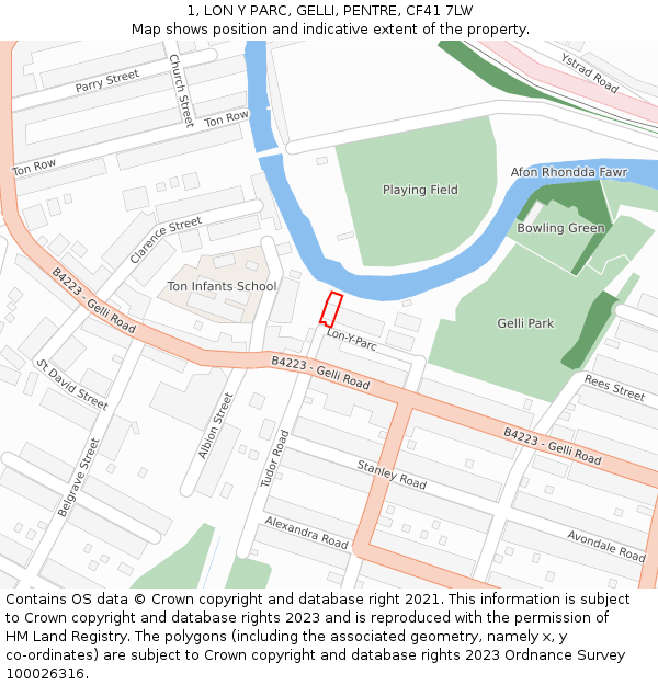 1, LON Y PARC, GELLI, PENTRE, CF41 7LW: Location map and indicative extent of plot