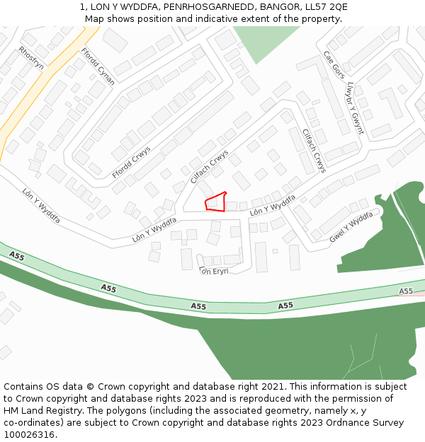 1, LON Y WYDDFA, PENRHOSGARNEDD, BANGOR, LL57 2QE: Location map and indicative extent of plot