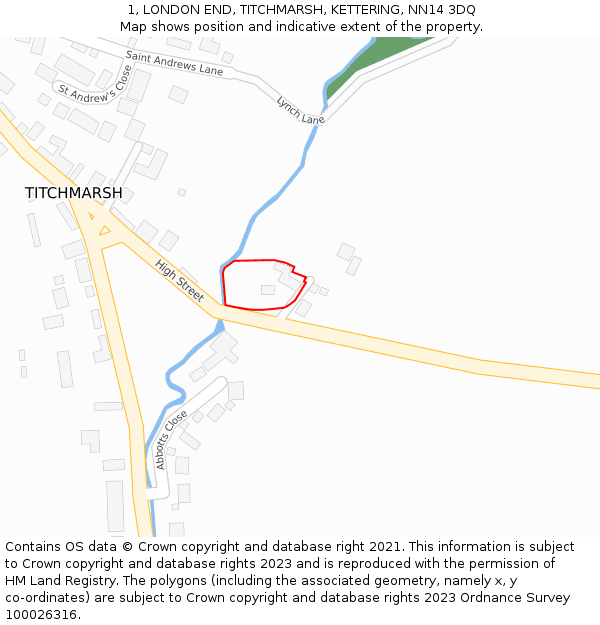 1, LONDON END, TITCHMARSH, KETTERING, NN14 3DQ: Location map and indicative extent of plot