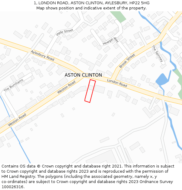 1, LONDON ROAD, ASTON CLINTON, AYLESBURY, HP22 5HG: Location map and indicative extent of plot