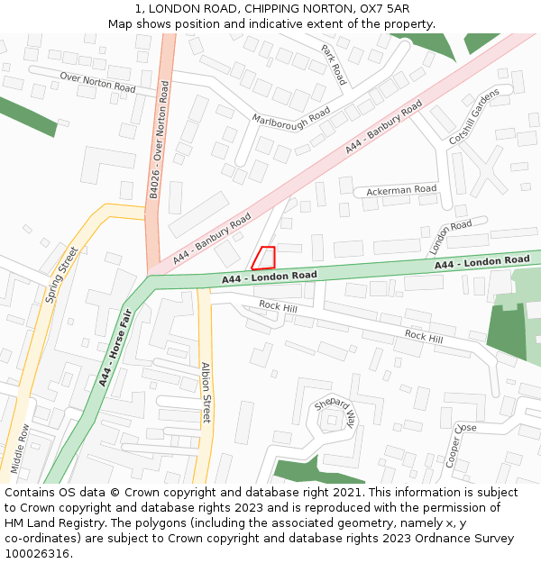 1, LONDON ROAD, CHIPPING NORTON, OX7 5AR: Location map and indicative extent of plot