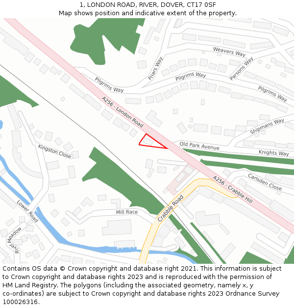 1, LONDON ROAD, RIVER, DOVER, CT17 0SF: Location map and indicative extent of plot