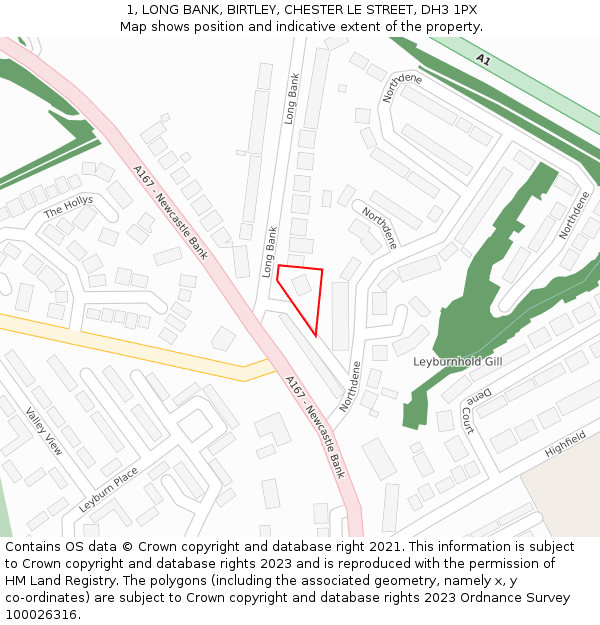 1, LONG BANK, BIRTLEY, CHESTER LE STREET, DH3 1PX: Location map and indicative extent of plot