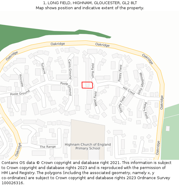 1, LONG FIELD, HIGHNAM, GLOUCESTER, GL2 8LT: Location map and indicative extent of plot