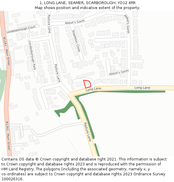 1, LONG LANE, SEAMER, SCARBOROUGH, YO12 4RR: Location map and indicative extent of plot