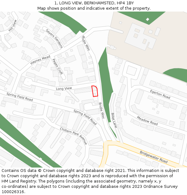 1, LONG VIEW, BERKHAMSTED, HP4 1BY: Location map and indicative extent of plot