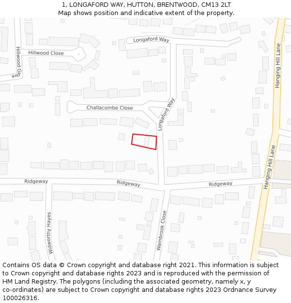 1, LONGAFORD WAY, HUTTON, BRENTWOOD, CM13 2LT: Location map and indicative extent of plot