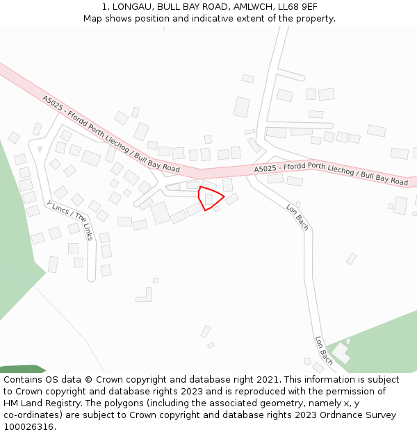 1, LONGAU, BULL BAY ROAD, AMLWCH, LL68 9EF: Location map and indicative extent of plot