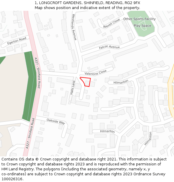 1, LONGCROFT GARDENS, SHINFIELD, READING, RG2 9FX: Location map and indicative extent of plot