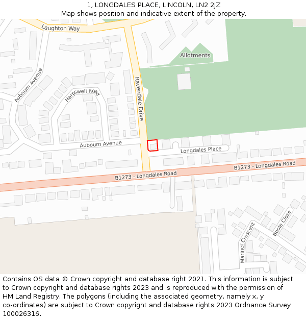 1, LONGDALES PLACE, LINCOLN, LN2 2JZ: Location map and indicative extent of plot