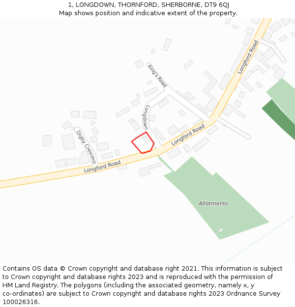 1, LONGDOWN, THORNFORD, SHERBORNE, DT9 6QJ: Location map and indicative extent of plot