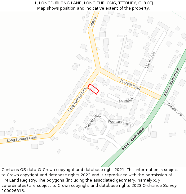 1, LONGFURLONG LANE, LONG FURLONG, TETBURY, GL8 8TJ: Location map and indicative extent of plot