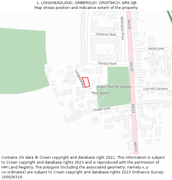 1, LONGHEADLAND, OMBERSLEY, DROITWICH, WR9 0JB: Location map and indicative extent of plot