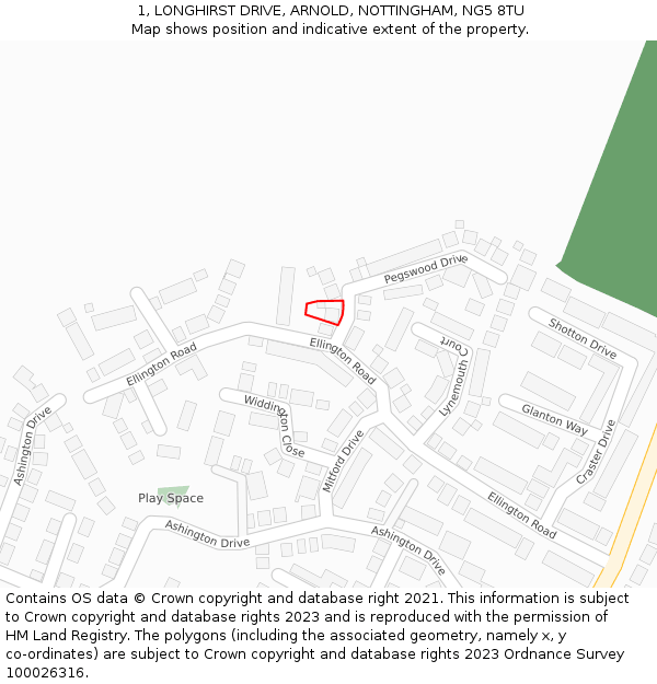 1, LONGHIRST DRIVE, ARNOLD, NOTTINGHAM, NG5 8TU: Location map and indicative extent of plot